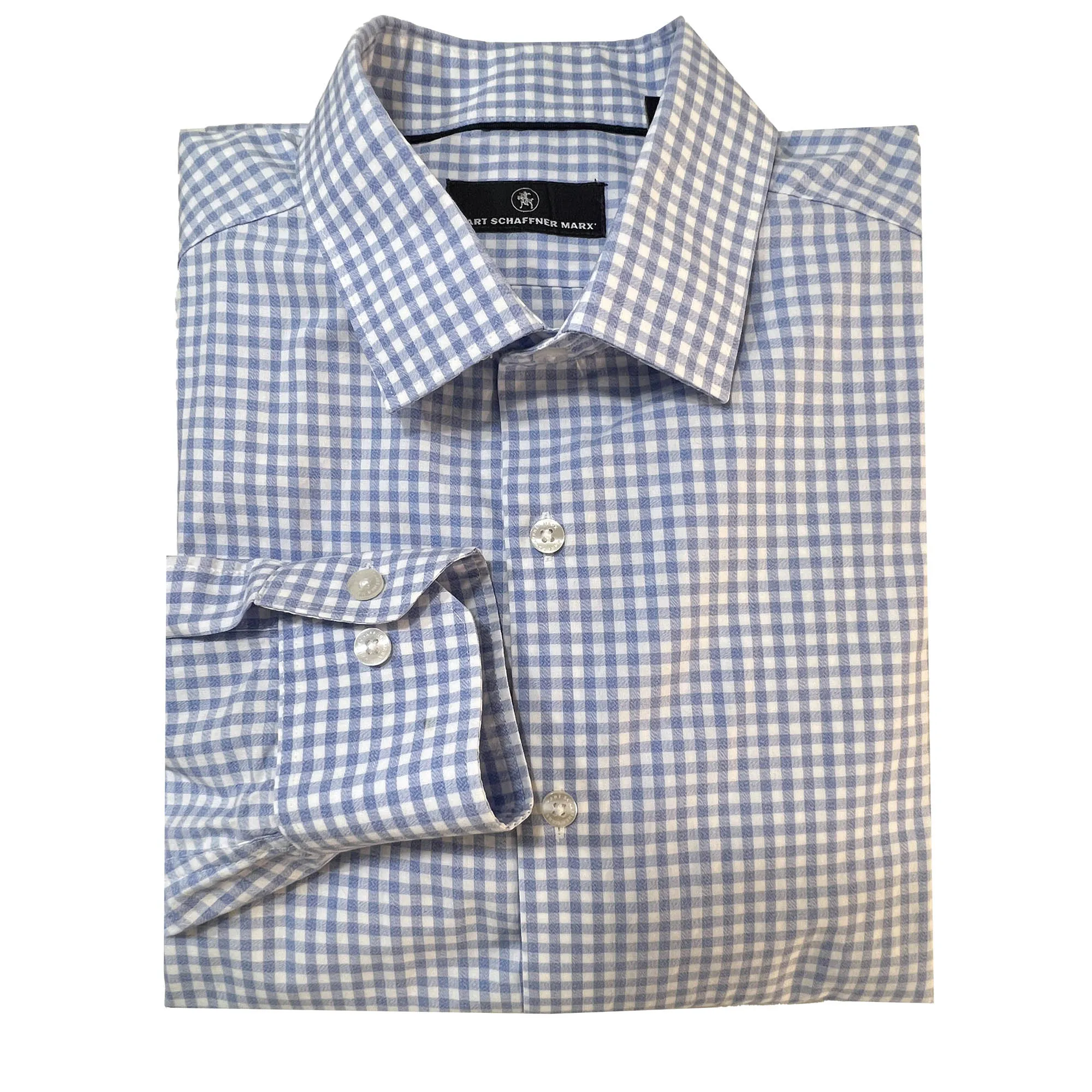 Men's Hart Schaffner Marx Blue Checkered Plaid Sport Shirt - Large