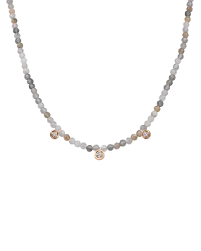 Moonstone Gemstone & Three diamonds Necklace - 14K Rose Gold