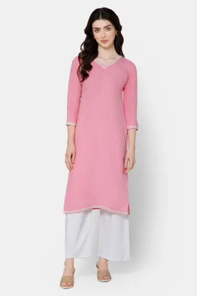 Mythri Straight kurthi with V-neck and 3/4th sleeves  - Peach - E077