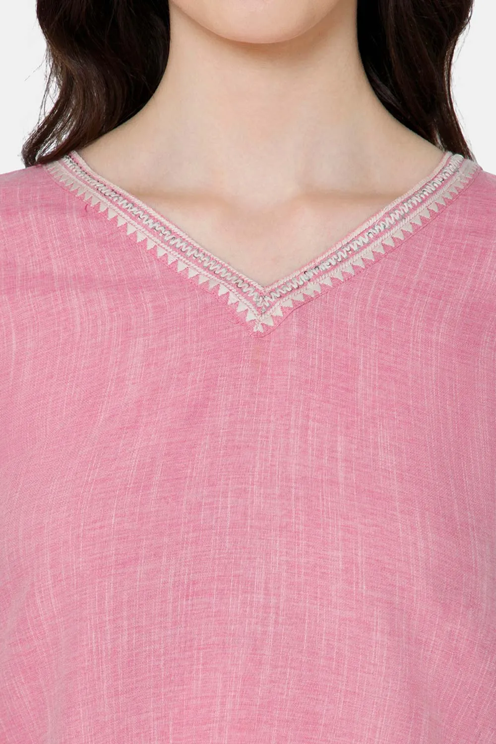Mythri Straight kurthi with V-neck and 3/4th sleeves  - Peach - E077