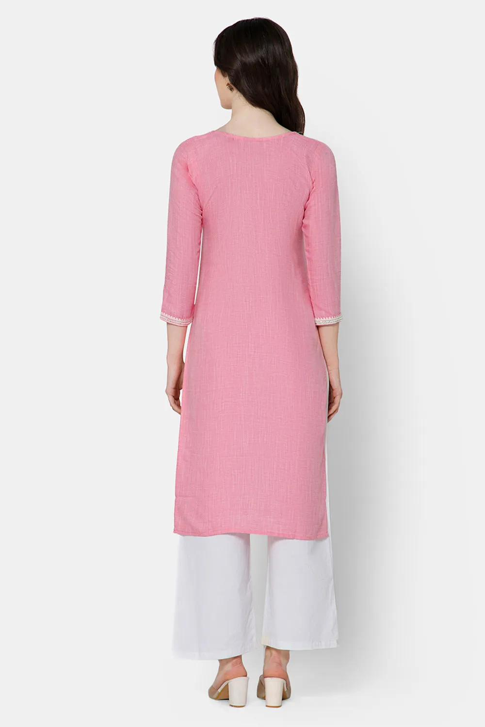 Mythri Straight kurthi with V-neck and 3/4th sleeves  - Peach - E077