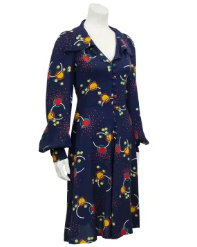 Navy Blue Printed Rayon Dress