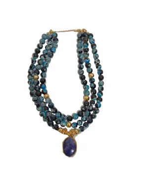 O230089 3 Layered Beads & Natural Stone Necklace *Last Piece