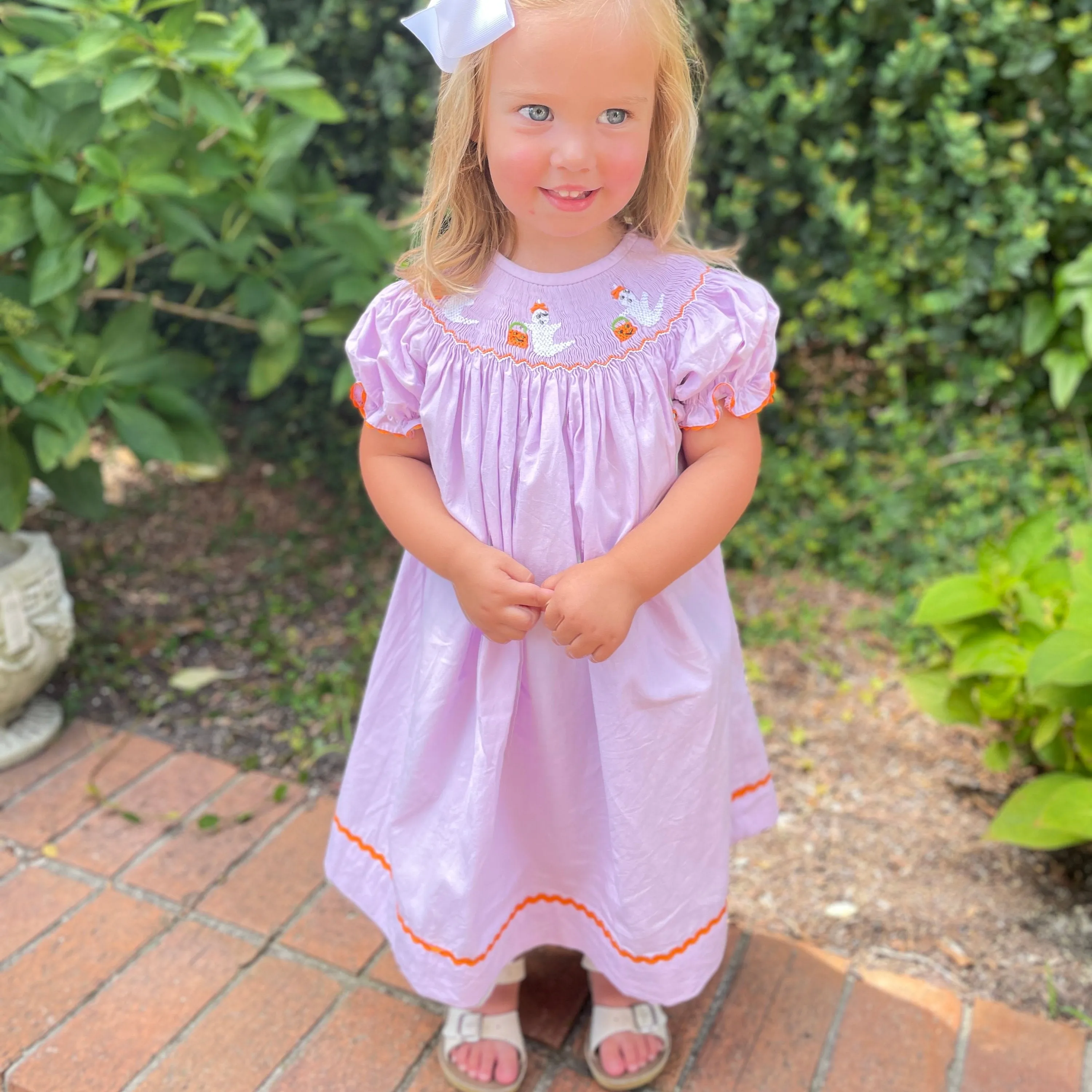Smocked Halloween Ghost bishop dress