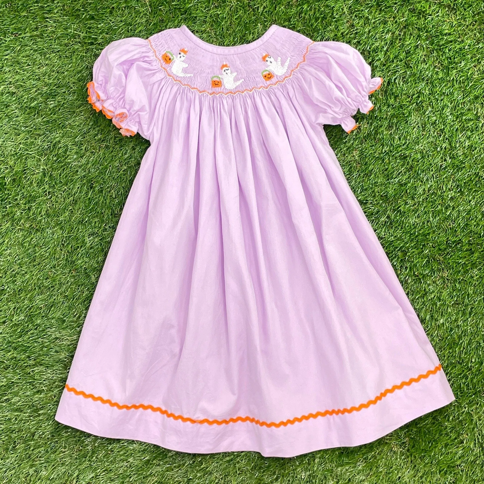 Smocked Halloween Ghost bishop dress