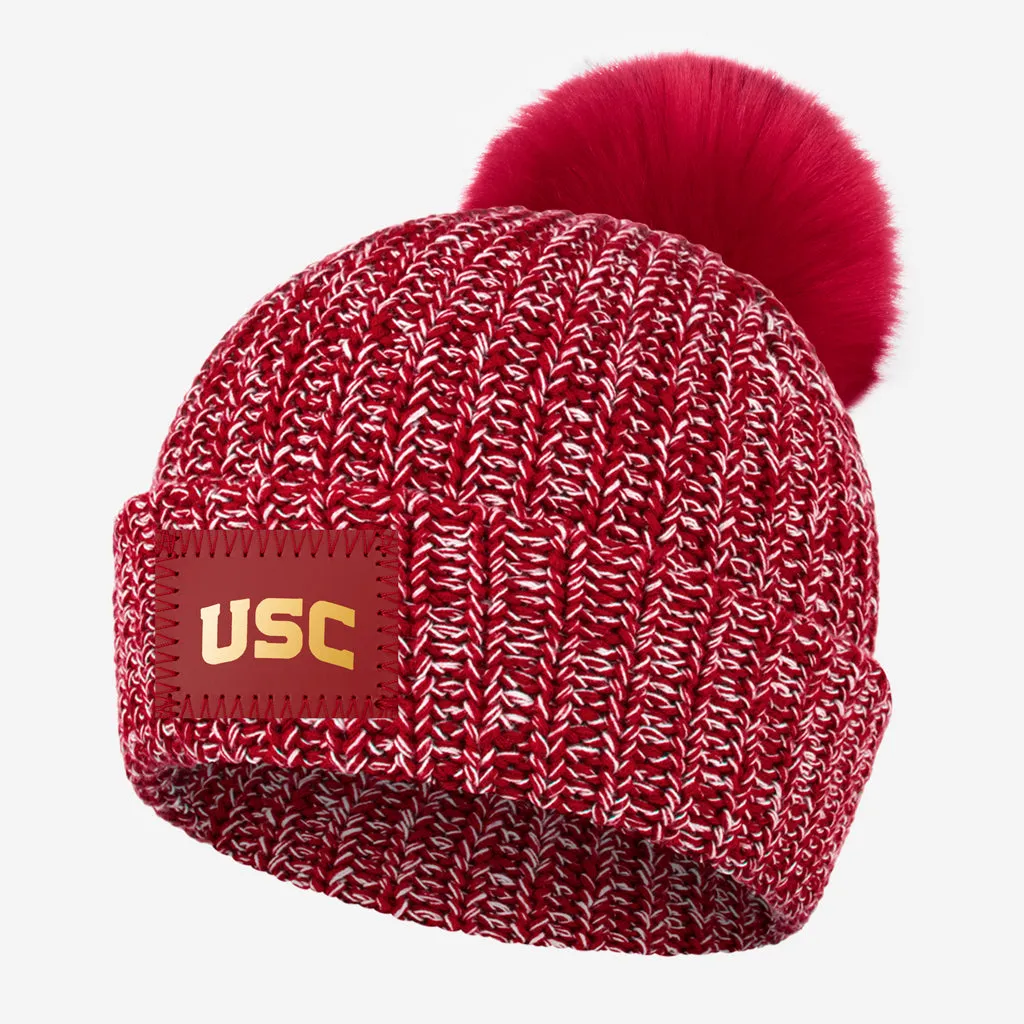 USC Trojans Crimson and White Speckled Pom Beanie