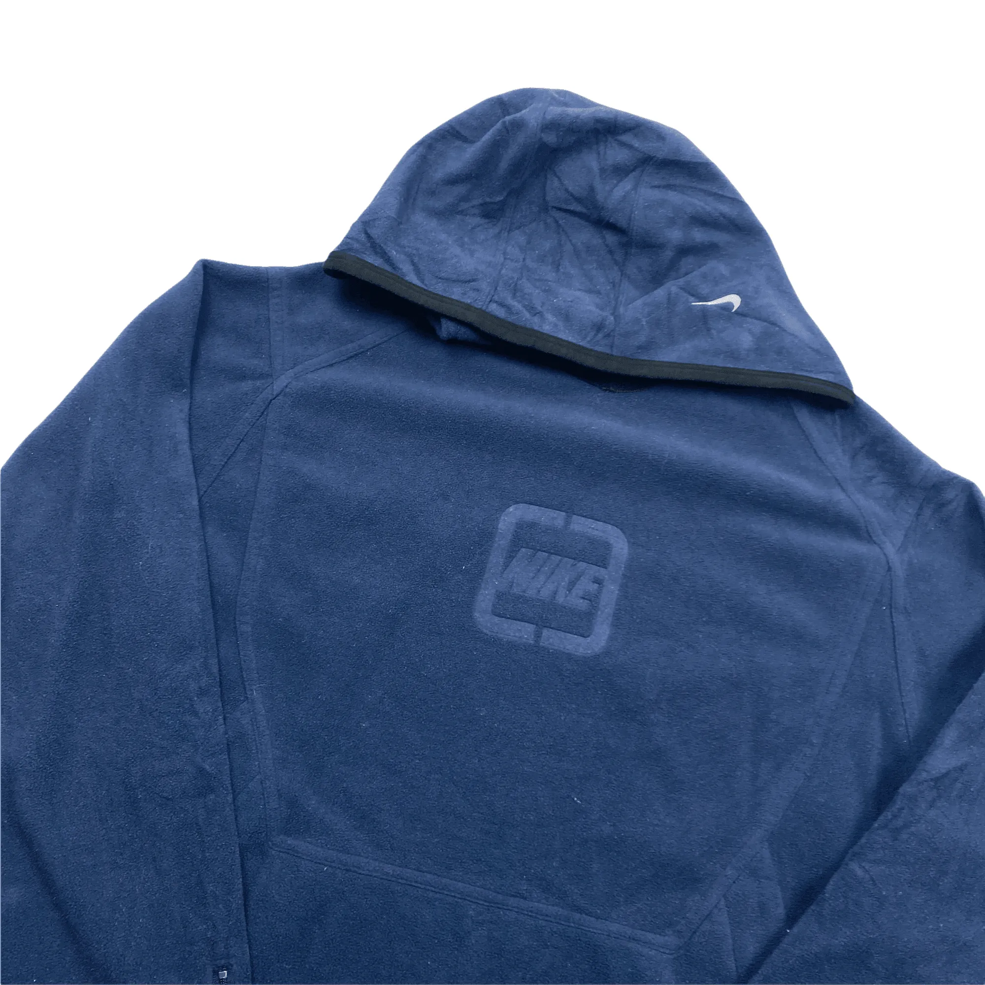Vintage 90s Navy Blue Nike Spell-Out Fleece Hoodie - Large